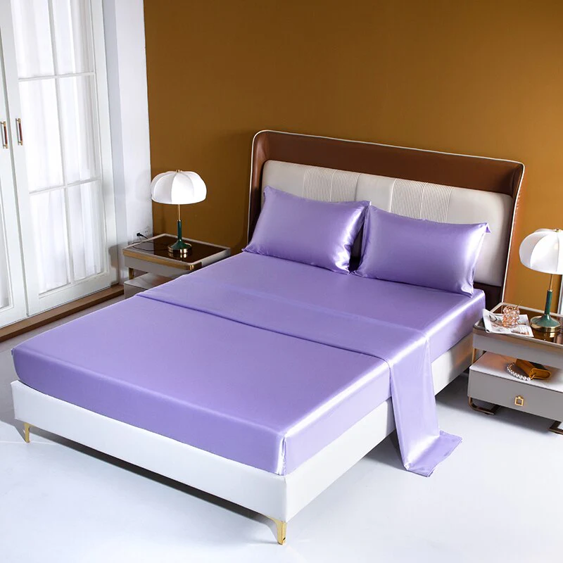 HULIANFU Satin Silk Sheet Set King Size Luxury Rayon Flat Sheet Set Solid Color Bed Sheet Set Single Double Fitted Sheet Set - Deanwangkt