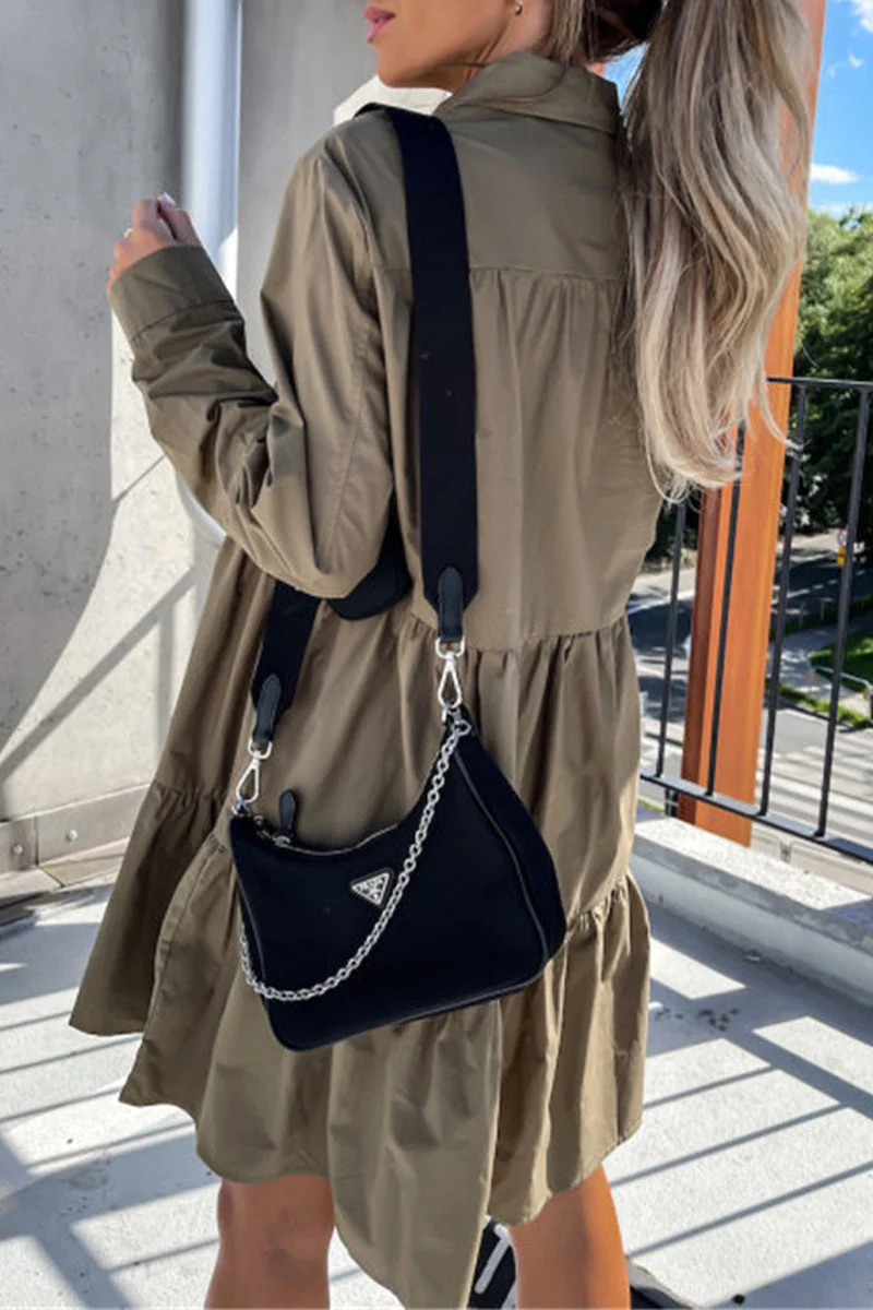 hulianfu Casual Buckle Turndown Collar Shirt Dress Dresses(4 Colors) - Deanwangkt
