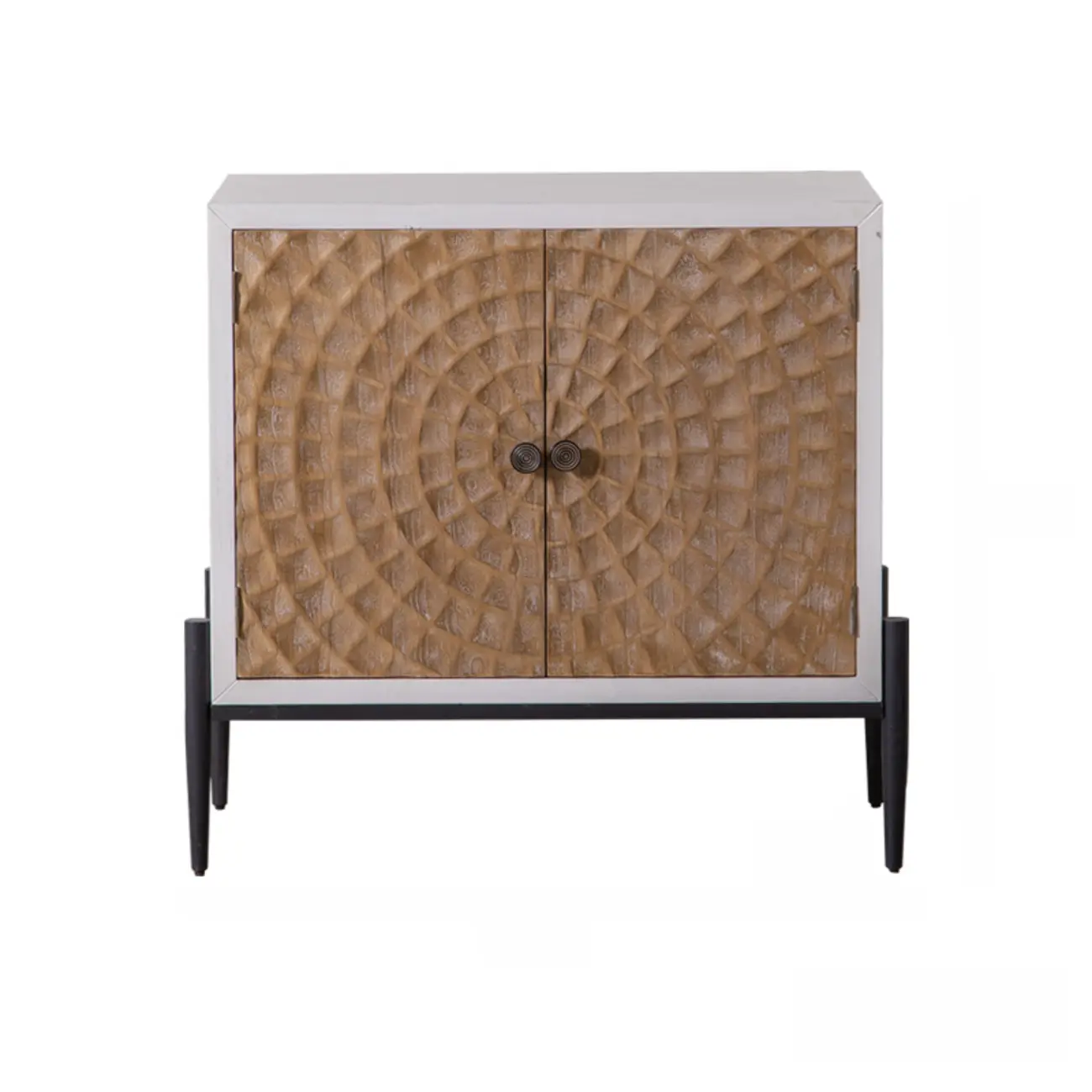 Freestanding Rustic Rectangle White Wood Iron Base Cabinet