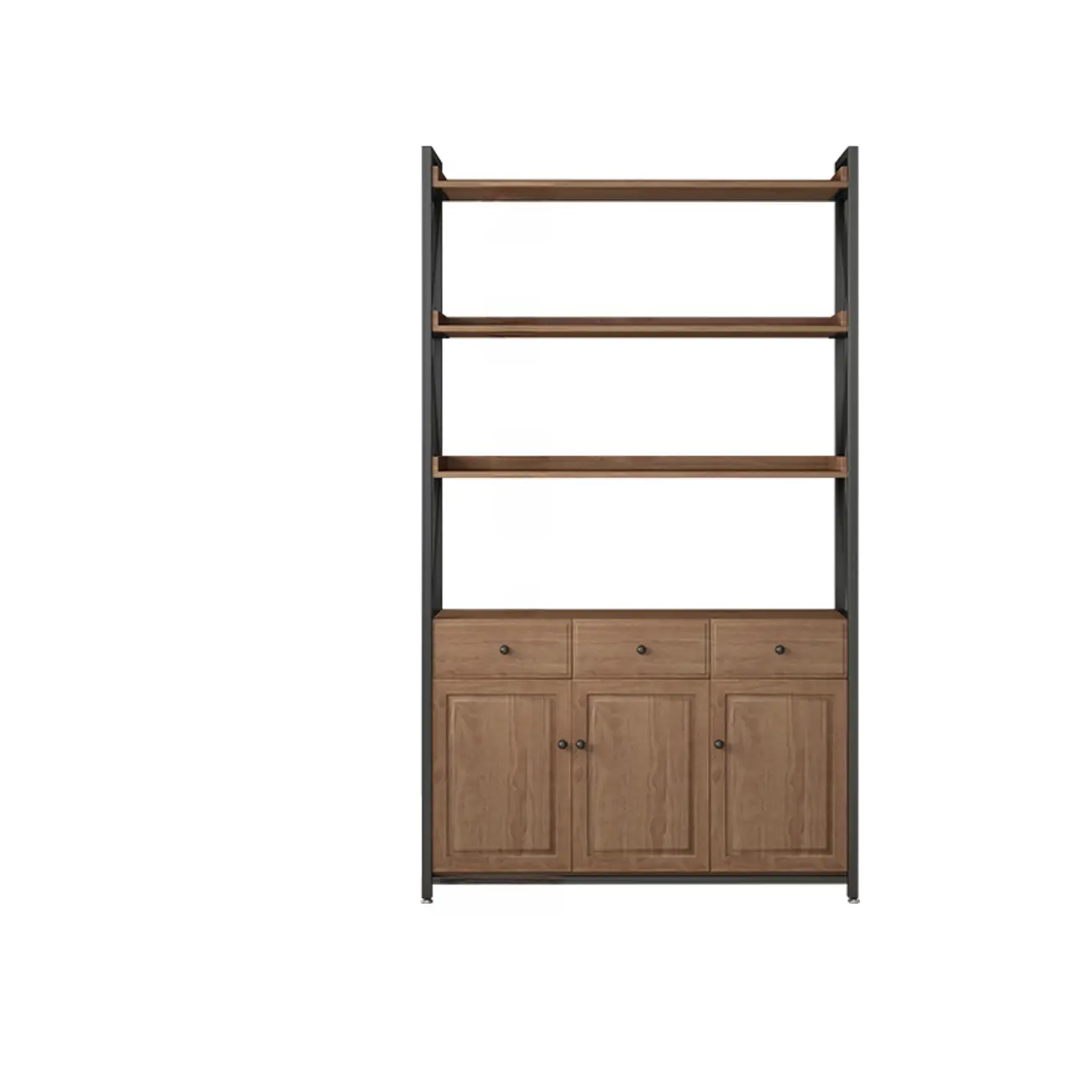 Rustic Brown Metal 6-shelf Open Bookcase with Cabinet