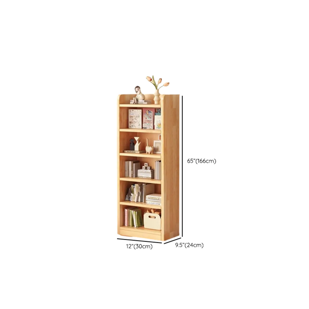 Narrow Vertical Modern Wooden Bookcase in Natural Finish