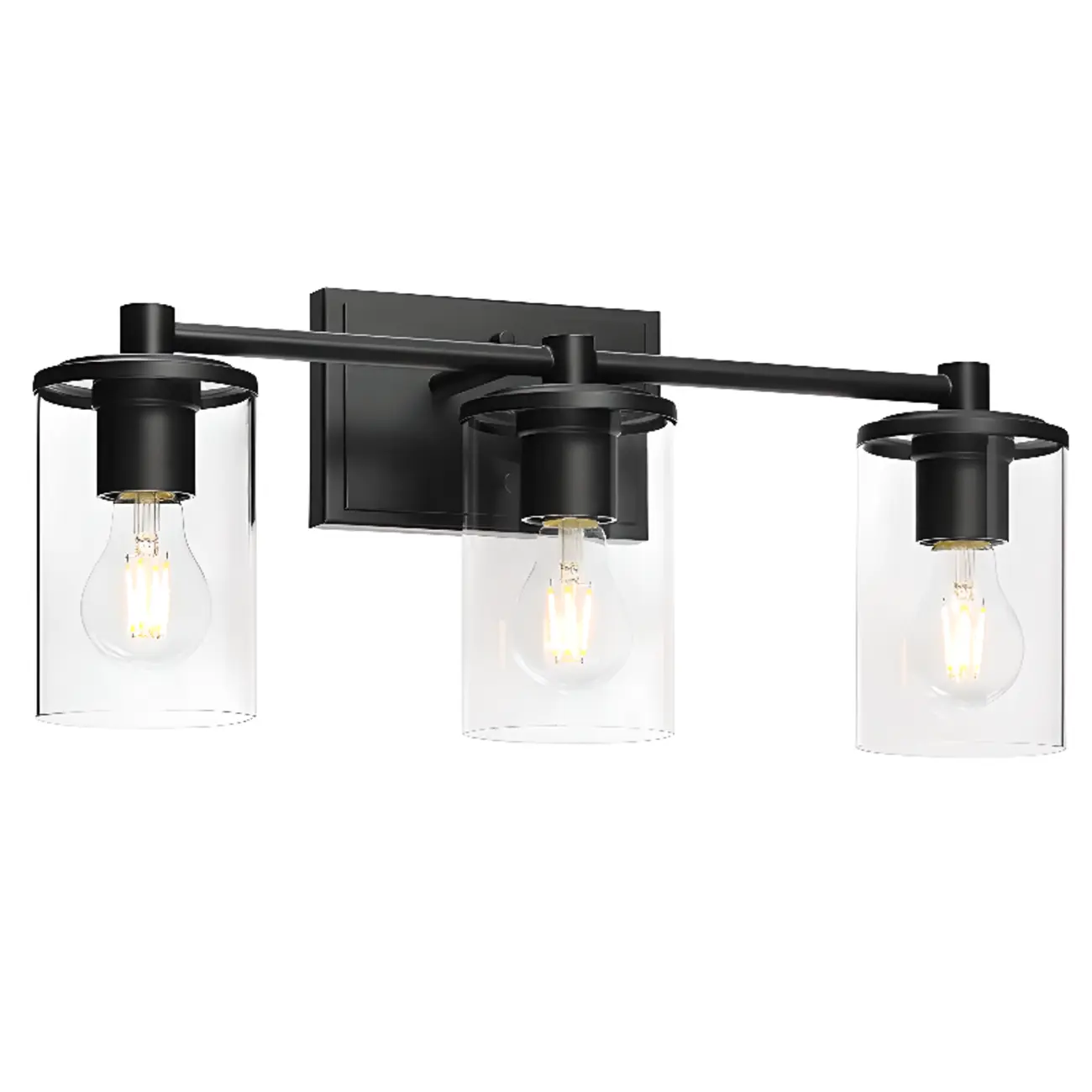 3-Light Black Clear Glass Cylinder Vanity Lights