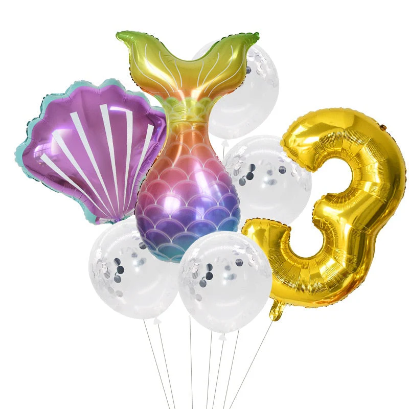 HULIANFU Little Mermaid Party Balloons 32inch Number Foil Balloon Kids Birthday Party Decoration Supplies Baby Shower Decor Helium Globos - Deanwangkt