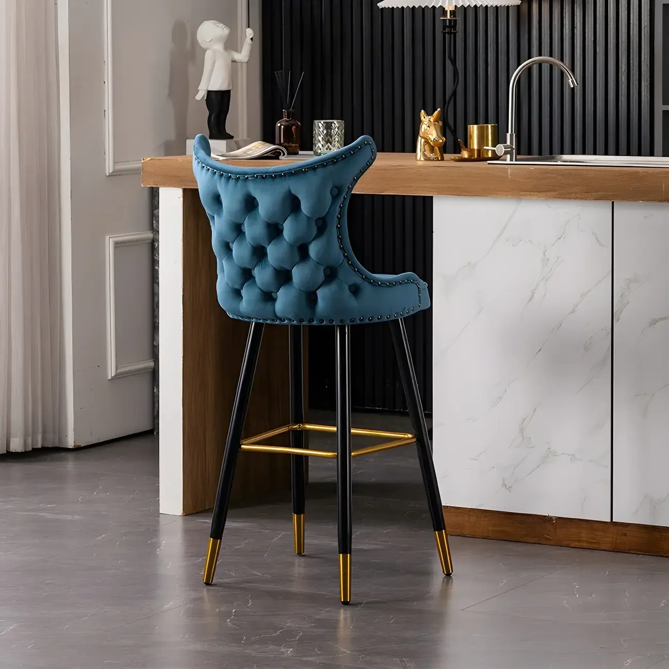 Velvet Upholstered Wingback Counter Height Bar Stools