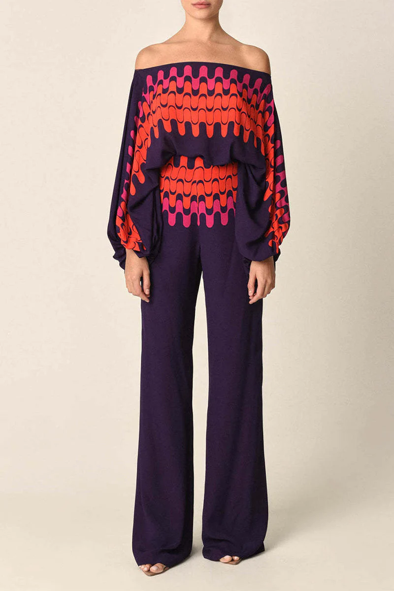 hulianfu Casual Elegant Print Patchwork Off the Shoulder Long Sleeve Two Pieces(13 Colors) - Deanwangkt