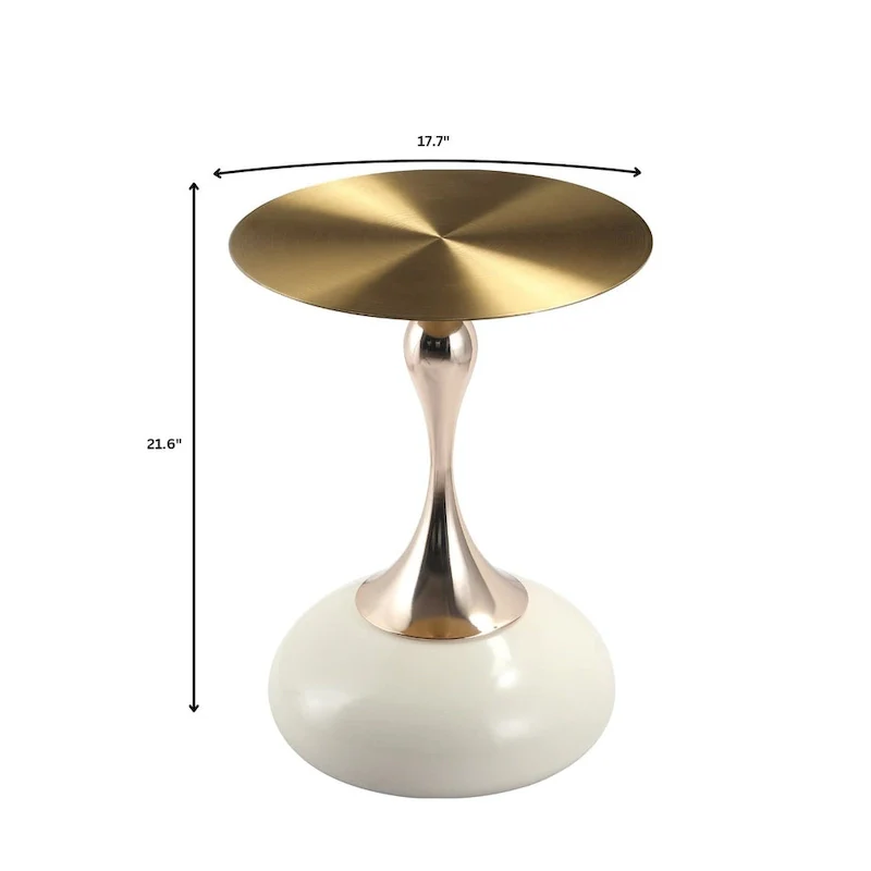 Savoy 18-Inch Round Side Table in Gold Stainless-Steel End Table with a Round Pedestal base