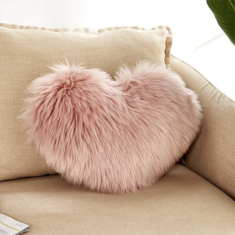 HULIANFU Sofa Pillow Cover+Inner Shaggy Pillow Love Heart Cushion Cover Faux Fur Sheepskin Pillow Case Living Room Decorative Pillowcases - Deanwangkt