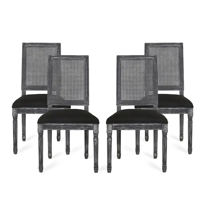 Regina Wood and Cane Upholstered Dining Chair (Set of 4) by Christopher Knight Home
