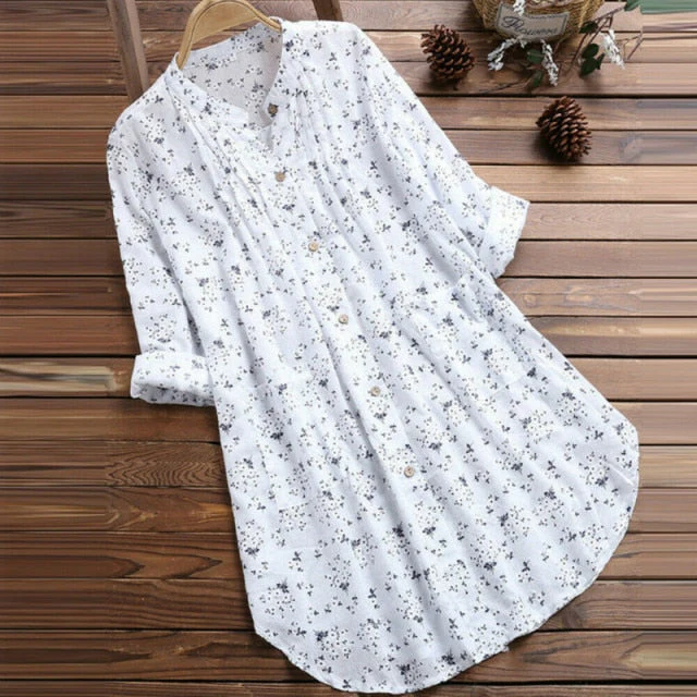 Plus Size Floral Print Blouse Women Summer V Neck Beach Dress Blouses Loose Swim Cover-up Tops Tunic Blouses Shirts Female Tees - Deanwangkt