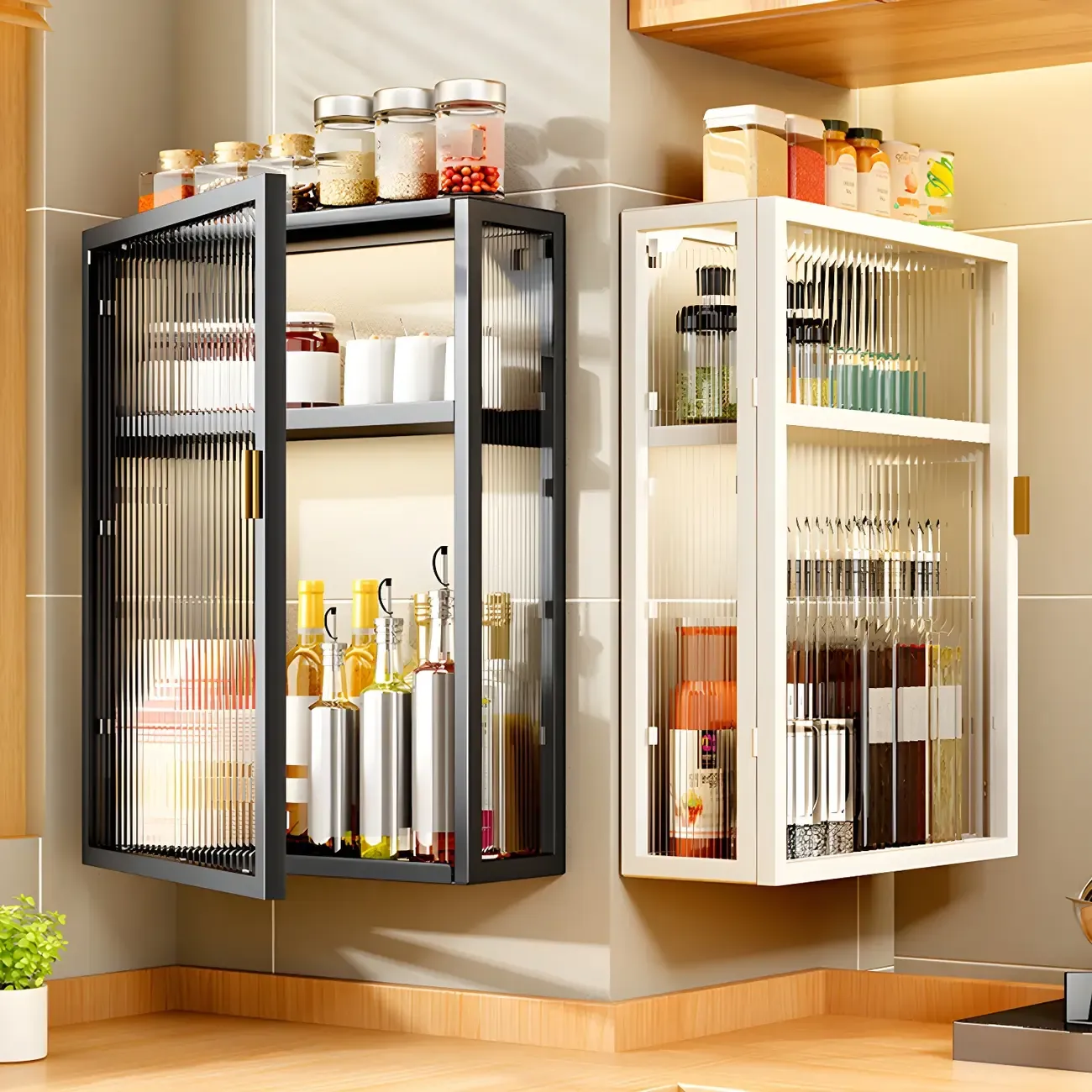 Kitchen Black Modern Metal Floating China Cabinet