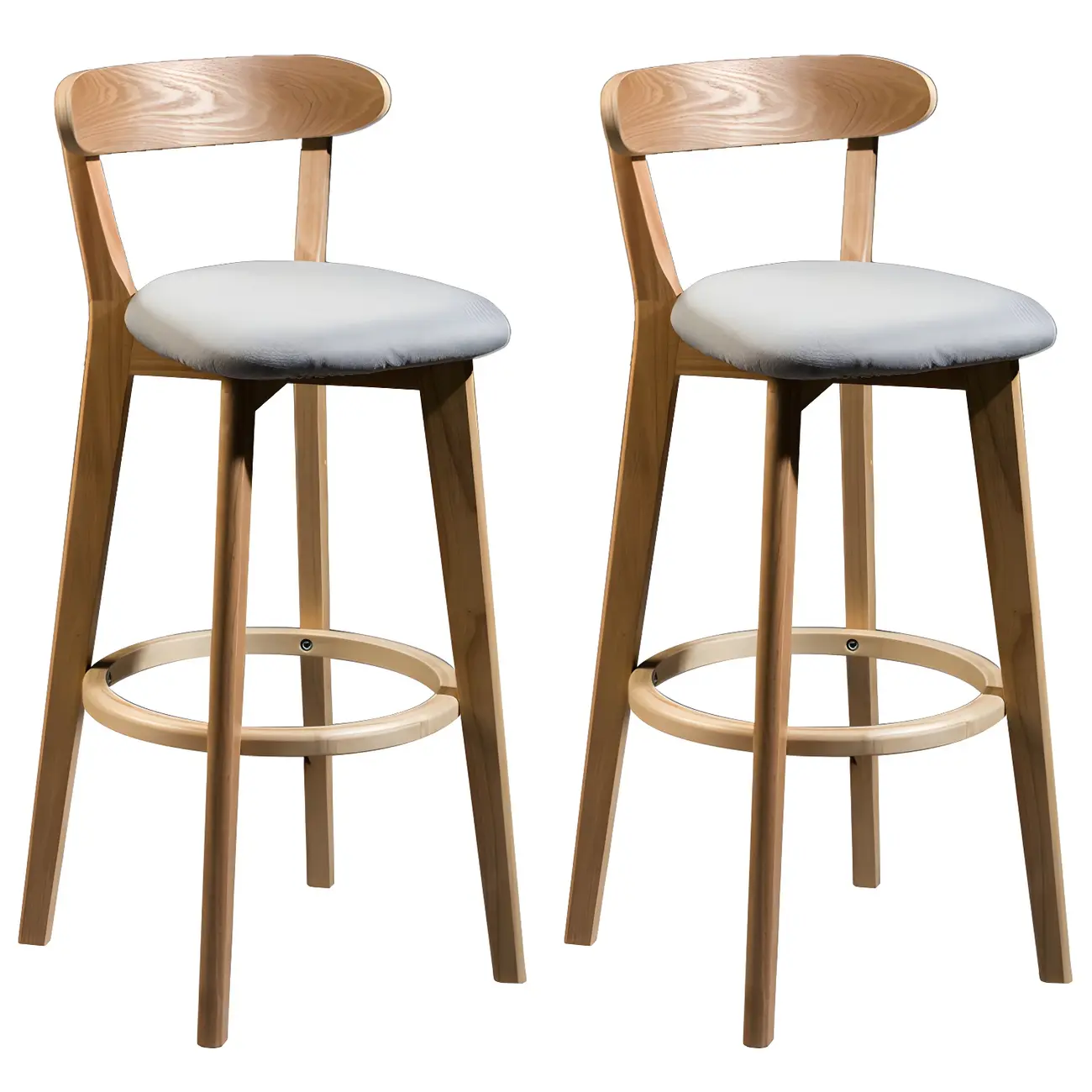 Wooden Upholstered Low Back Bar Height Stools Set of 2