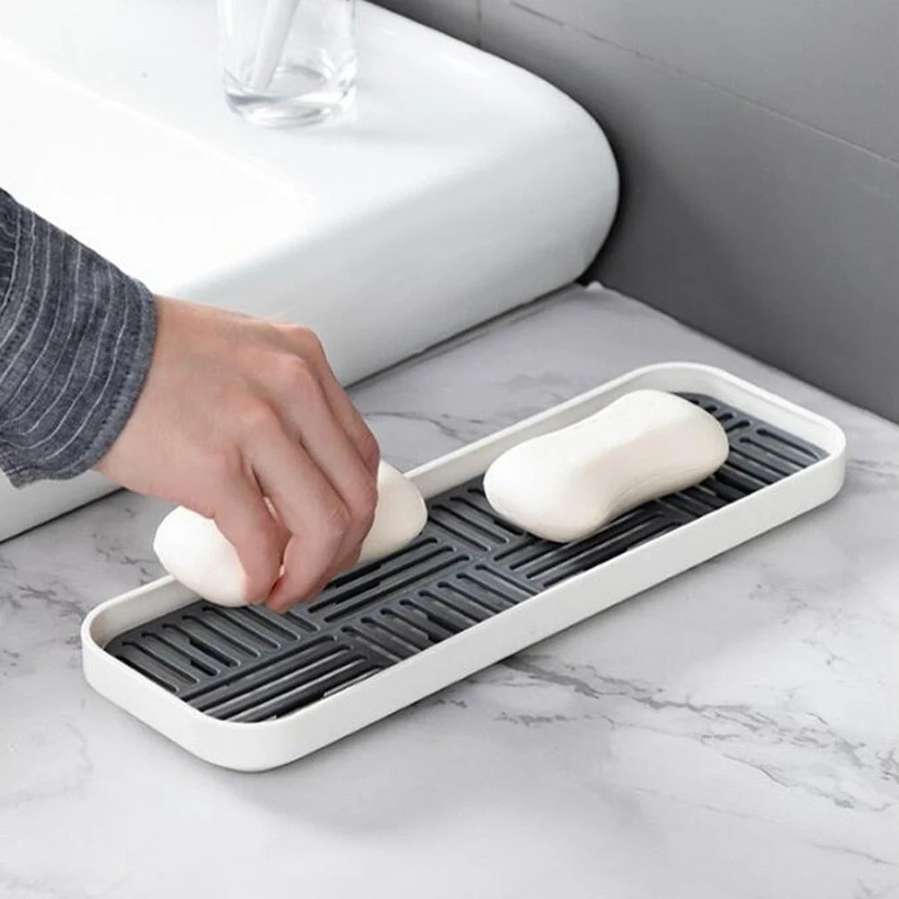 HULIANFU Sink Soap Organzier Rack Plastic Bathroom Storage Trays Sponge Holder Tableware Drain Storage Dish Kitchen Storage Accessories - Deanwangkt