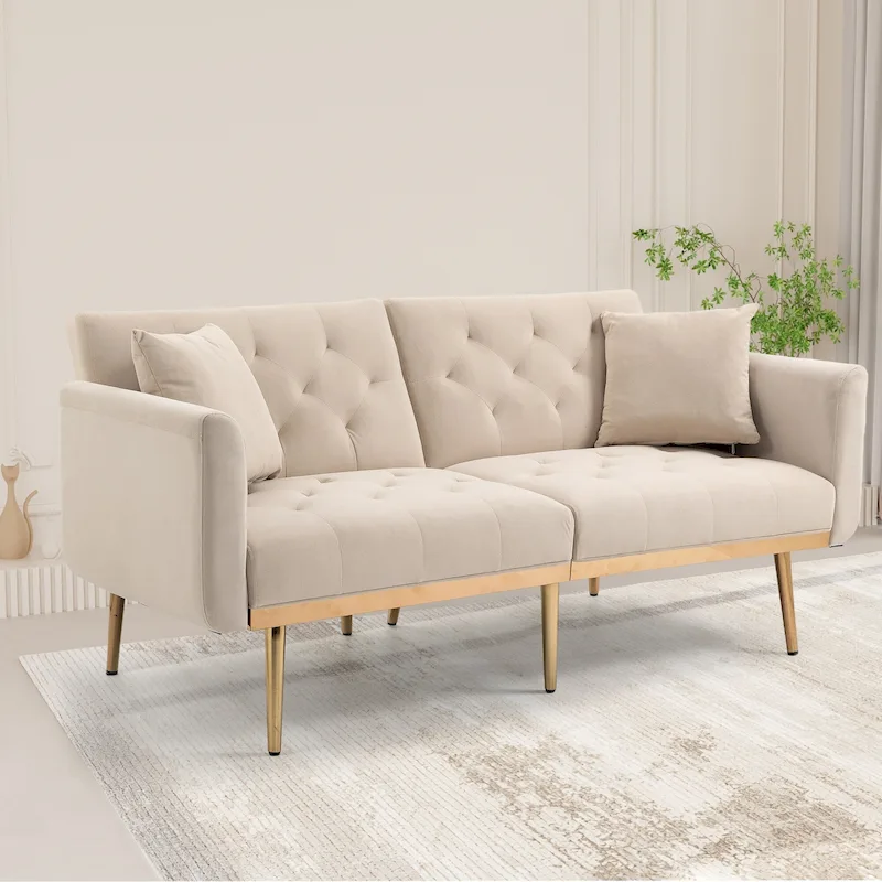 65.35 Velvet Futon Sofa Bed with Adjustable Backrest