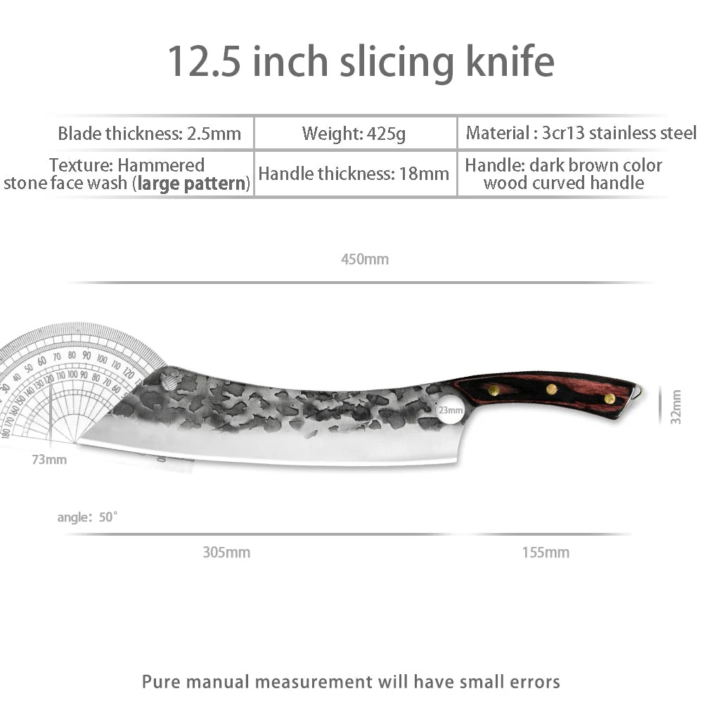 HULIANFU Sowoll Kitchen Knife High Carbon Steel 12.5 Inch Long Chef Knife Forged Vegetable Cooking Cleaver Cutting Slicer Meat Knife Tool - Deanwangkt