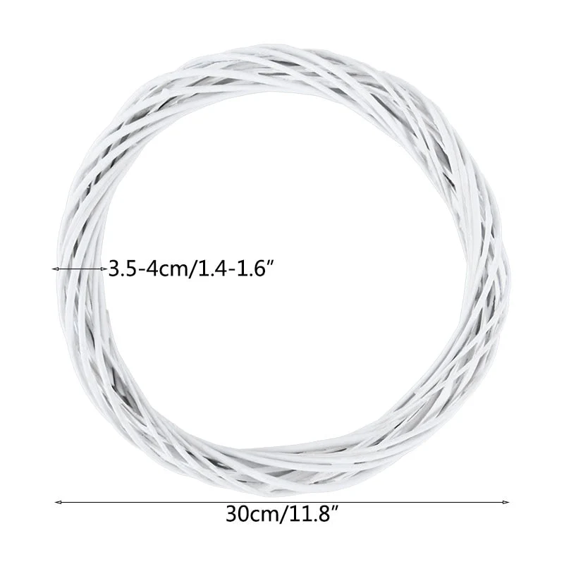 HULIANFU White Garland Wicker Round Design Christmas Tree Rattan Wreath Ornament Vine Ring Decoration Home Party Hanging Flower Craft - Deanwangkt