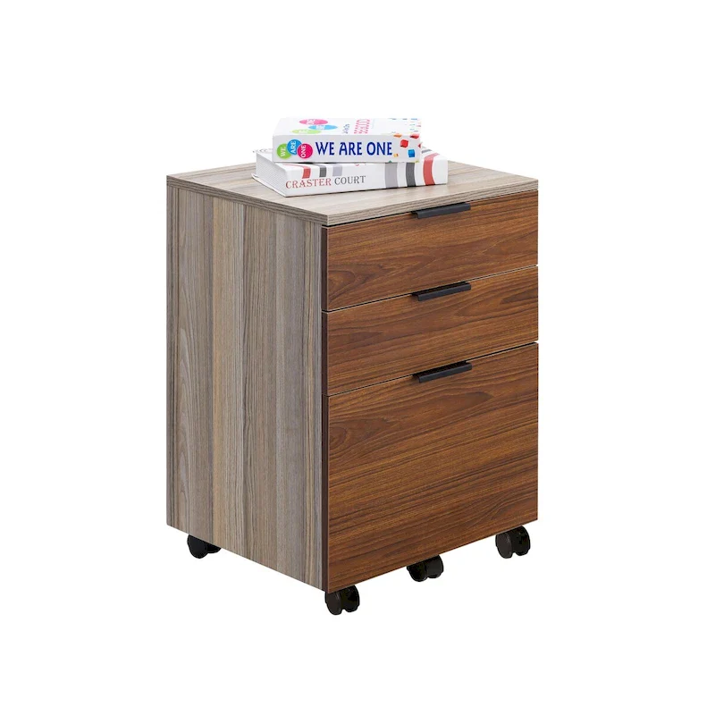 JJS 3 Drawer Rolling Wood File Cabinet with Locking Wheels for A4 or Letter Size