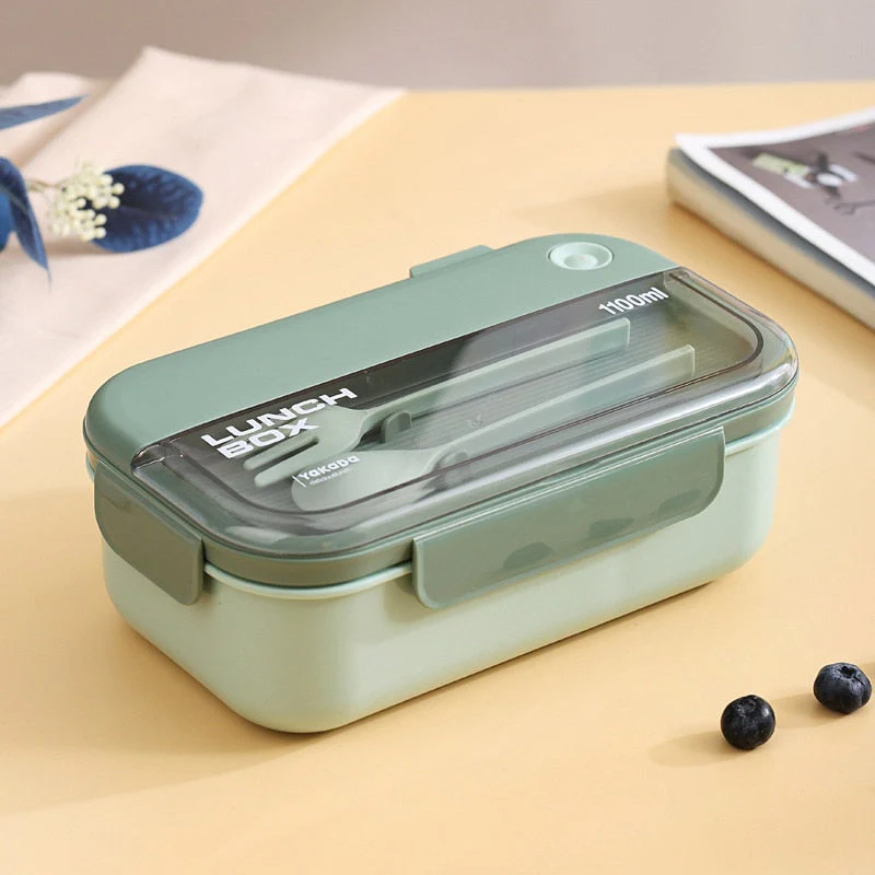 HULIANFU Lunch Box 2 Layers Grids Student Office Worker Microwave Hermetic Bento Box Outdoor Picnic Fruit Food Container with Fork Spoon - Deanwangkt