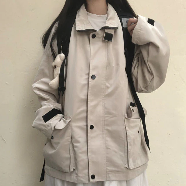 Basic Jackets Women Chic All-match Retro Solid Zipper Design Ulzzang Lovely Fashion Teens Overcoats Daily Vintage Womens Outwear - Deanwangkt