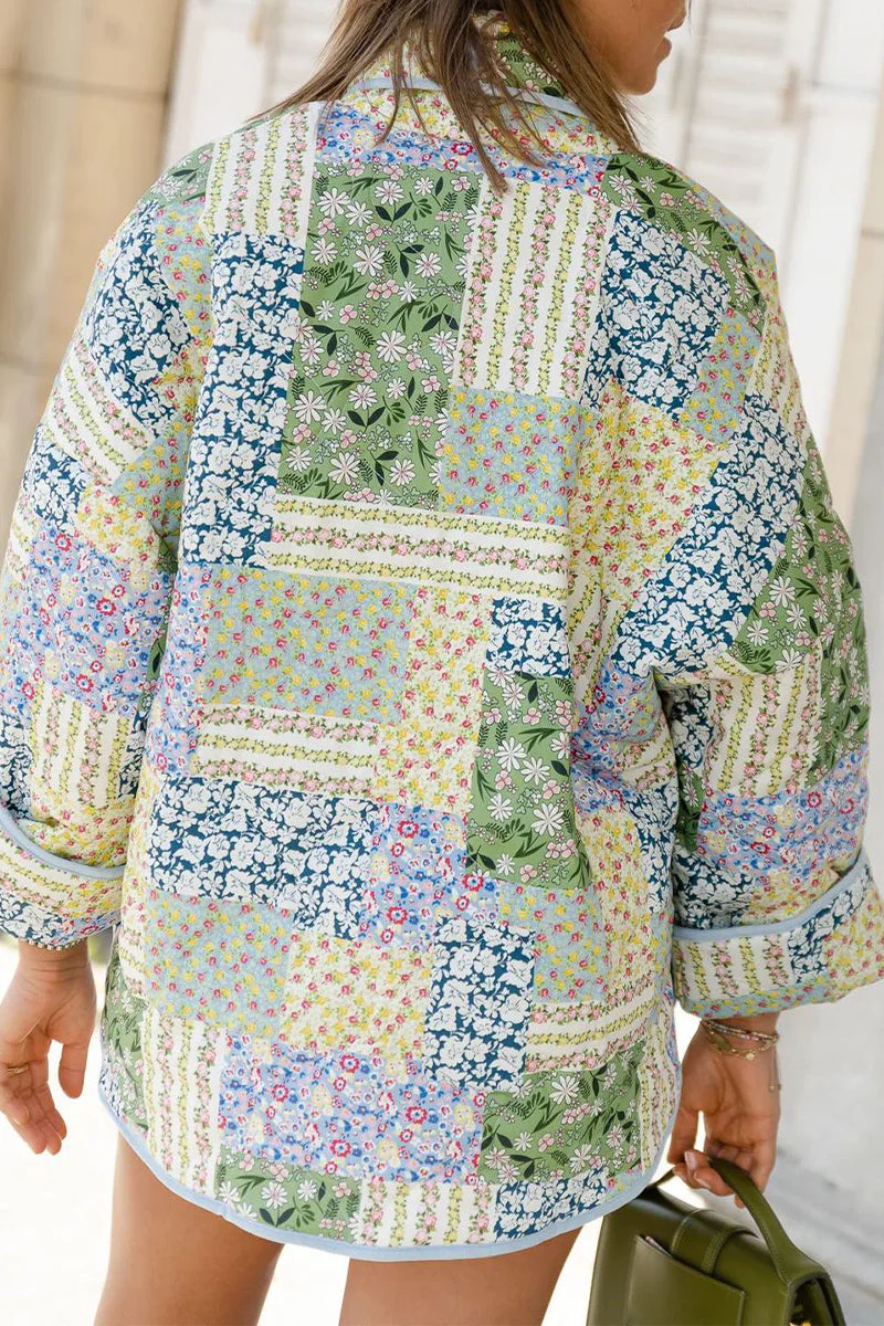 hulianfu Casual Floral Pocket Turndown Collar Outerwear - Deanwangkt