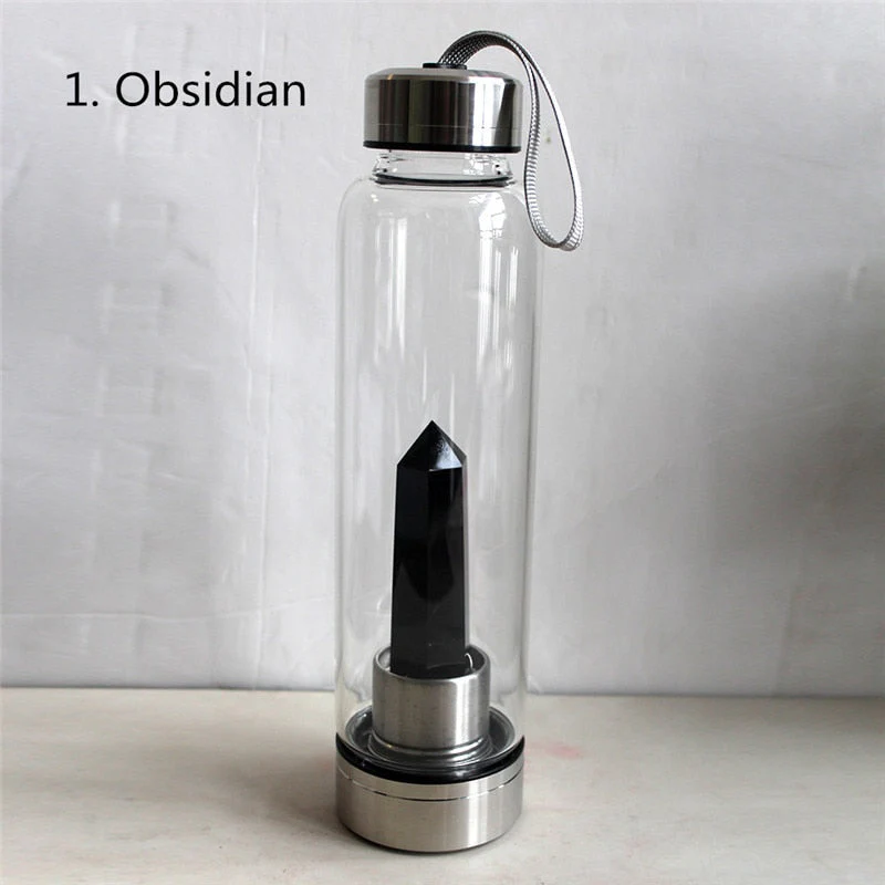HULIANFU water bottle Drop Shipping Natural Crystal Point Healing Obelisk Wand Elixir Quartz Crystal Water Bottle To wand heals energy st - Deanwangkt