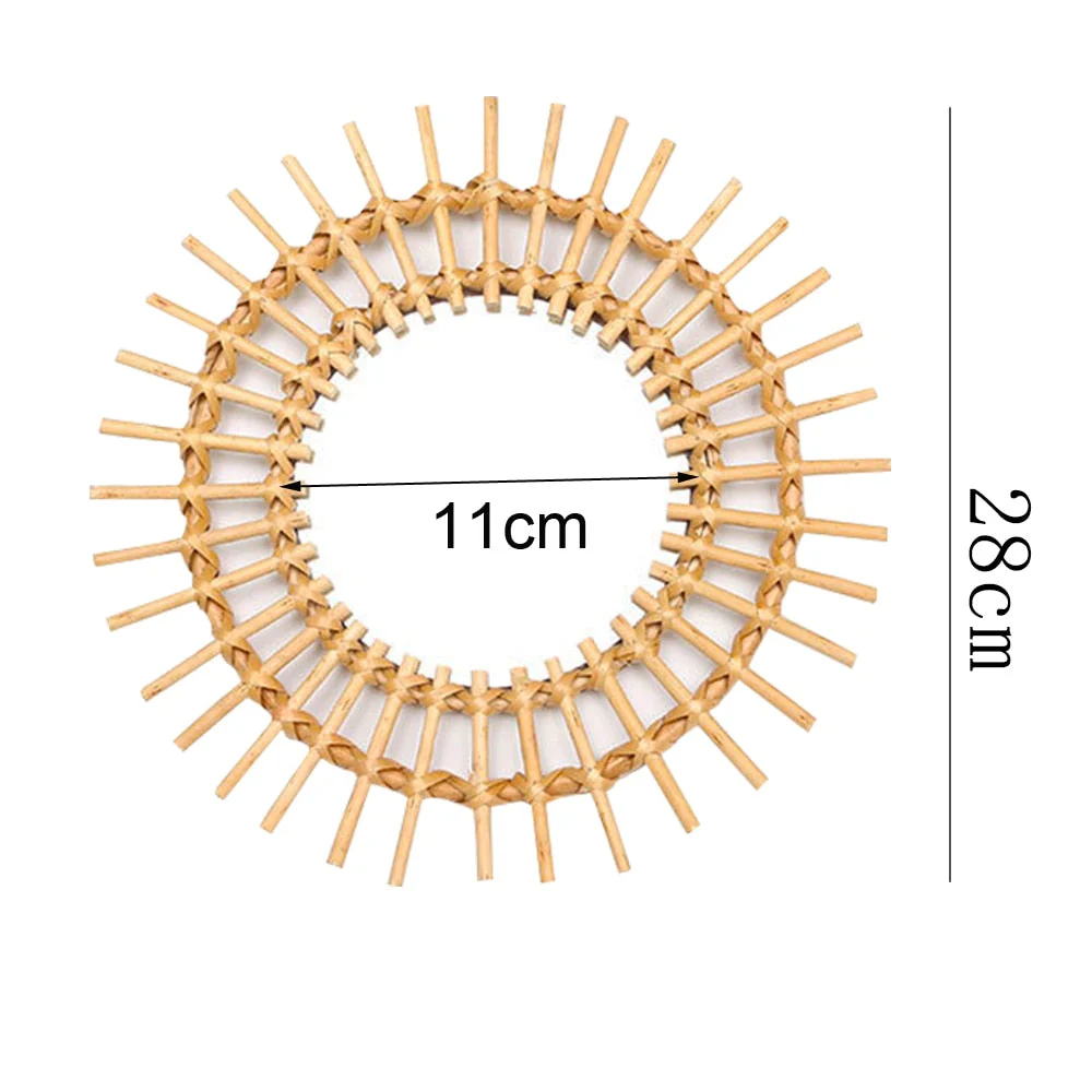 HULIANFU Rattan Innovative Art Decor Round Makeup Mirror Dressing Bathroom Wall Hanging Mirror Nordic Wall Hanging Makeup Mirror - Deanwangkt