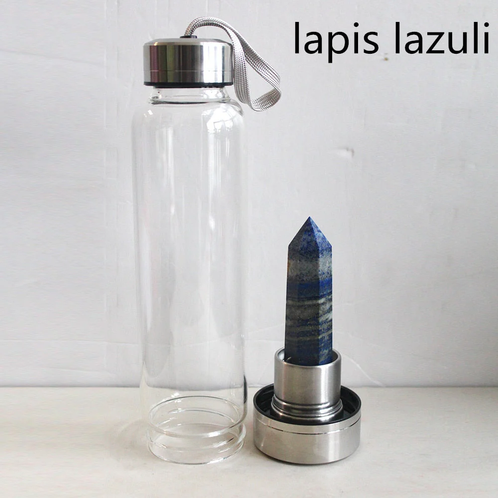 HULIANFU water bottle Drop Shipping Natural Crystal Point Healing Obelisk Wand Elixir Quartz Crystal Water Bottle To wand heals energy st - Deanwangkt