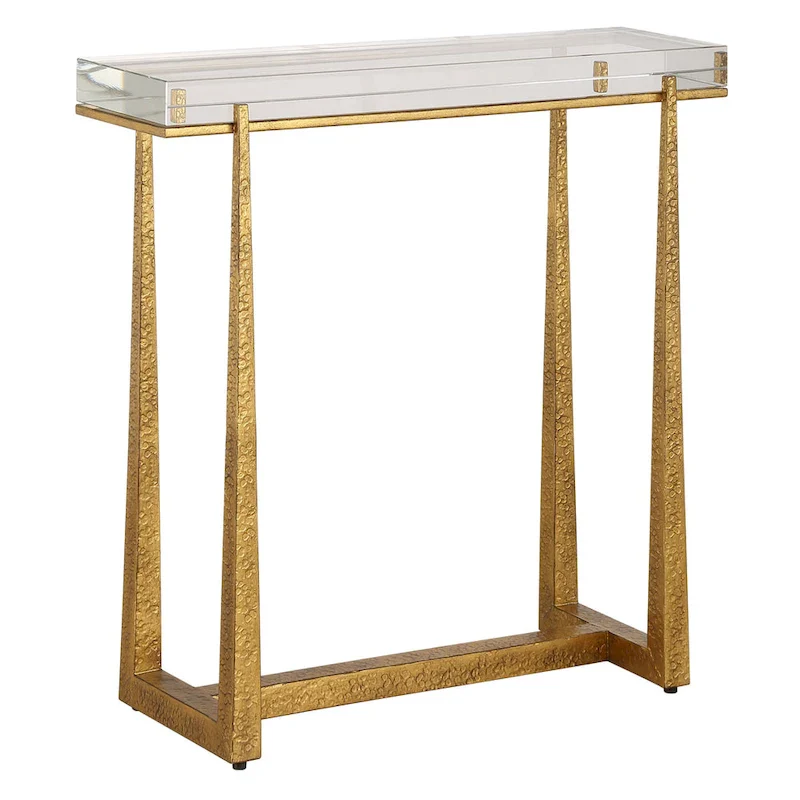 Thick Crystal Top End Accent Table - 24 - Antique Gold