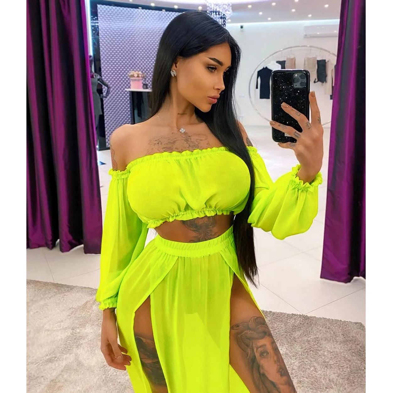 New Cover Up Skirt Swimsuit Chiffon Split Beach Skirt Swimwear Women Bandage Print Beachwear Summer - Deanwangkt