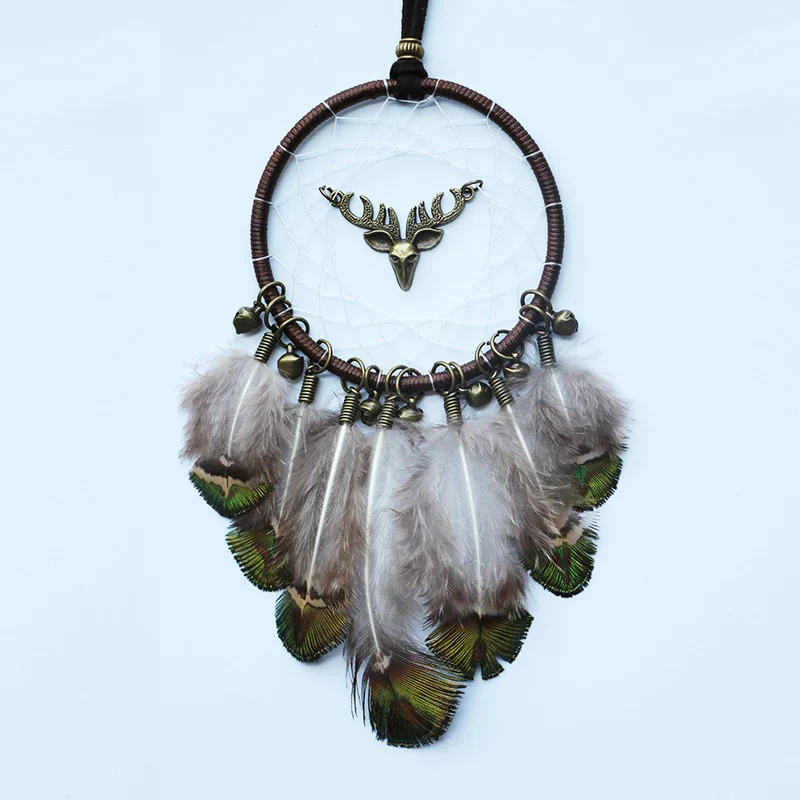 HULIANFU Original silver gray dream catcher 2 ring Indian feather hanging art gifts to bestie friends creative valentine's day gifts - Deanwangkt