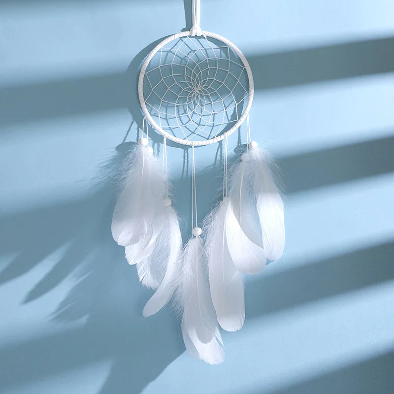 HULIANFU Original silver gray dream catcher 2 ring Indian feather hanging art gifts to bestie friends creative valentine's day gifts - Deanwangkt