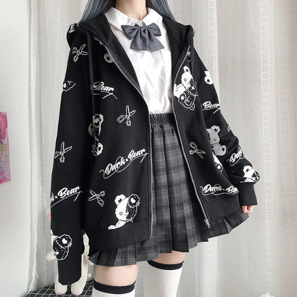 Gothic Coat Sweatshirt Women Fashion Spring Clothes Ins Preppy Kawaii Hoodies Long Sleeve Zip Up Hoodie Japanese Cute Tops - Deanwangkt