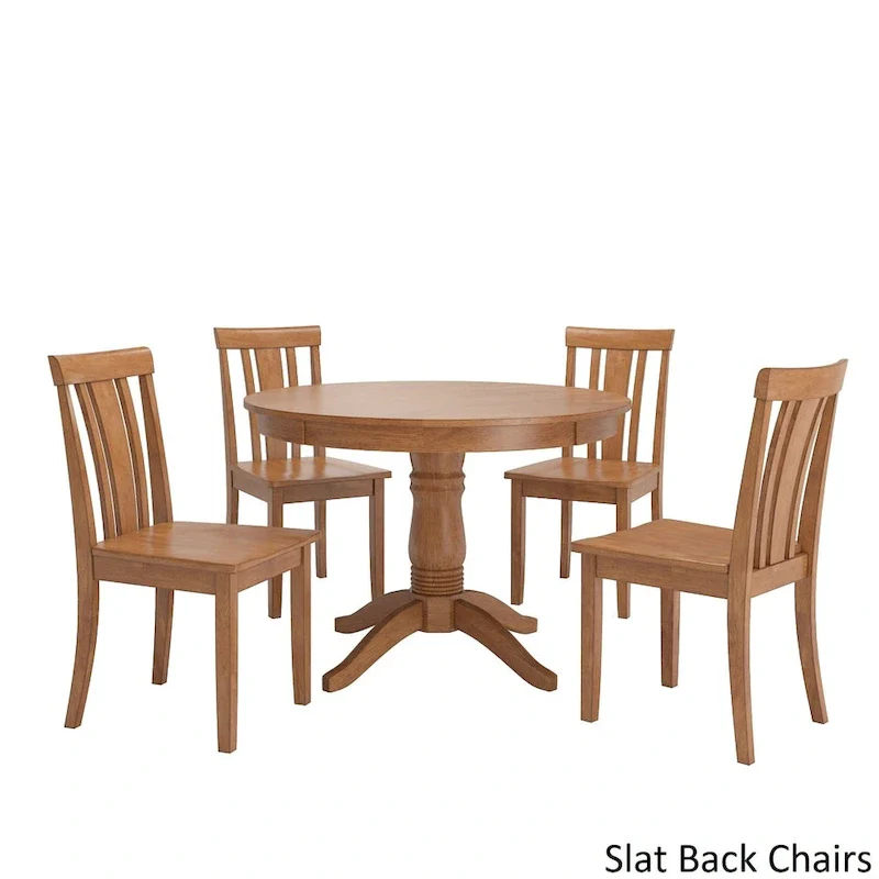 Wilmington II Round Pedestal Base Oak Finish 5-Piece Dining Set by iNSPIRE Q Classic
