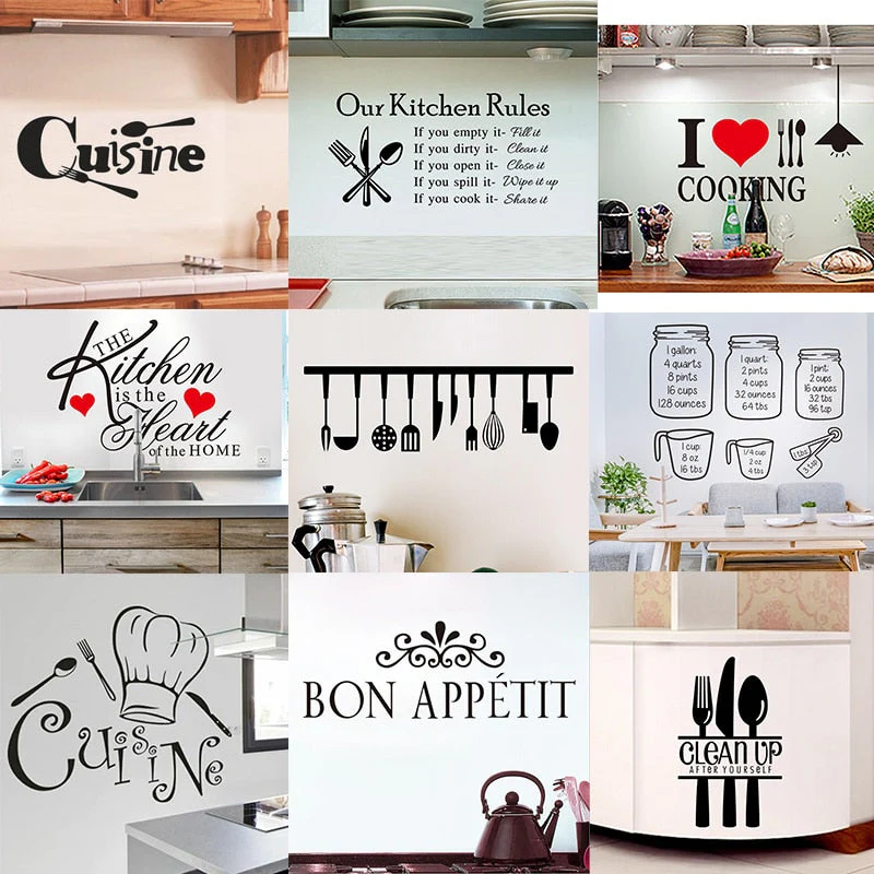 HULIANFU Kitchen Wall Stickers Vinyl Wall Decals for Kitchen English Quote Home Decor Art Decorative Stickers PVC Dining Room For Bar PVC - Deanwangkt