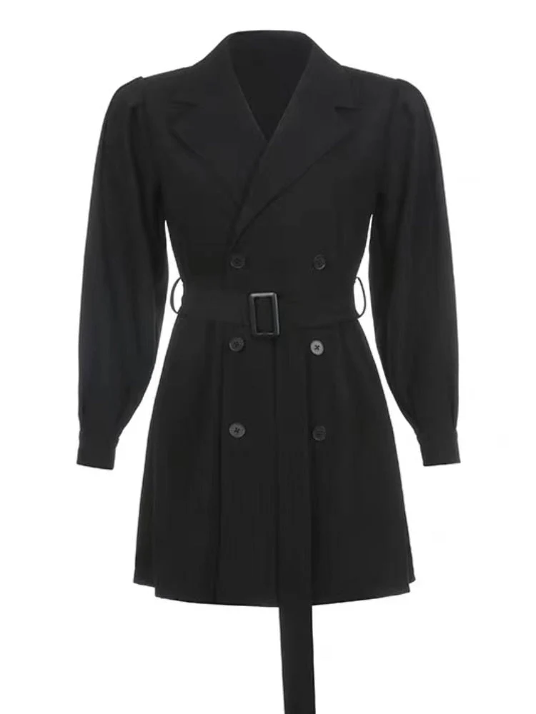 Hulianfu Vintage Notched Black Long Sleeve Jacket Slim Blazer Mini Dresses for Women Korean Fashion Sexy Casual Bodycon Dress Autumn - Deanwangkt