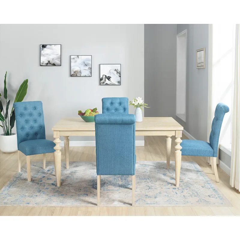 Wooden Dining Table and Chairs Set Simple Dining Table and Chair Sets with Tufted Upholstered Chairs and Turned Leg for Kitchen