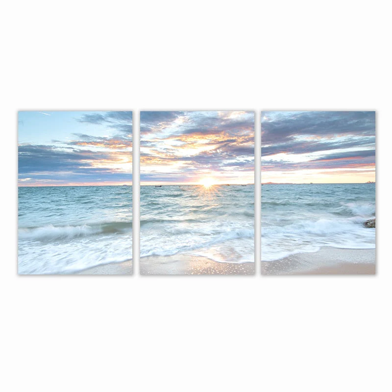 HULIANFU Sunrise Coastal Decorative Canvas Poster Blue Sea Landscape Picture Waves Canvas Painting Print Beach Wall Art Picture Home Deco - Deanwangkt