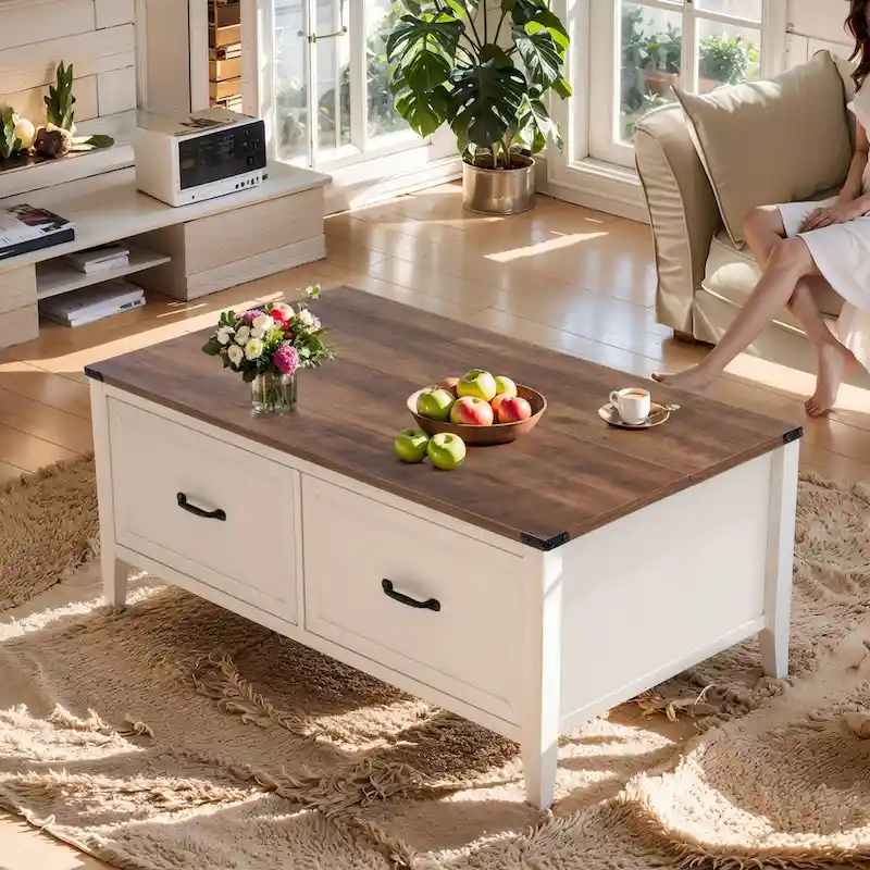 Pellebant Farmhouse Coffee Table with Hidden Storage Compartment