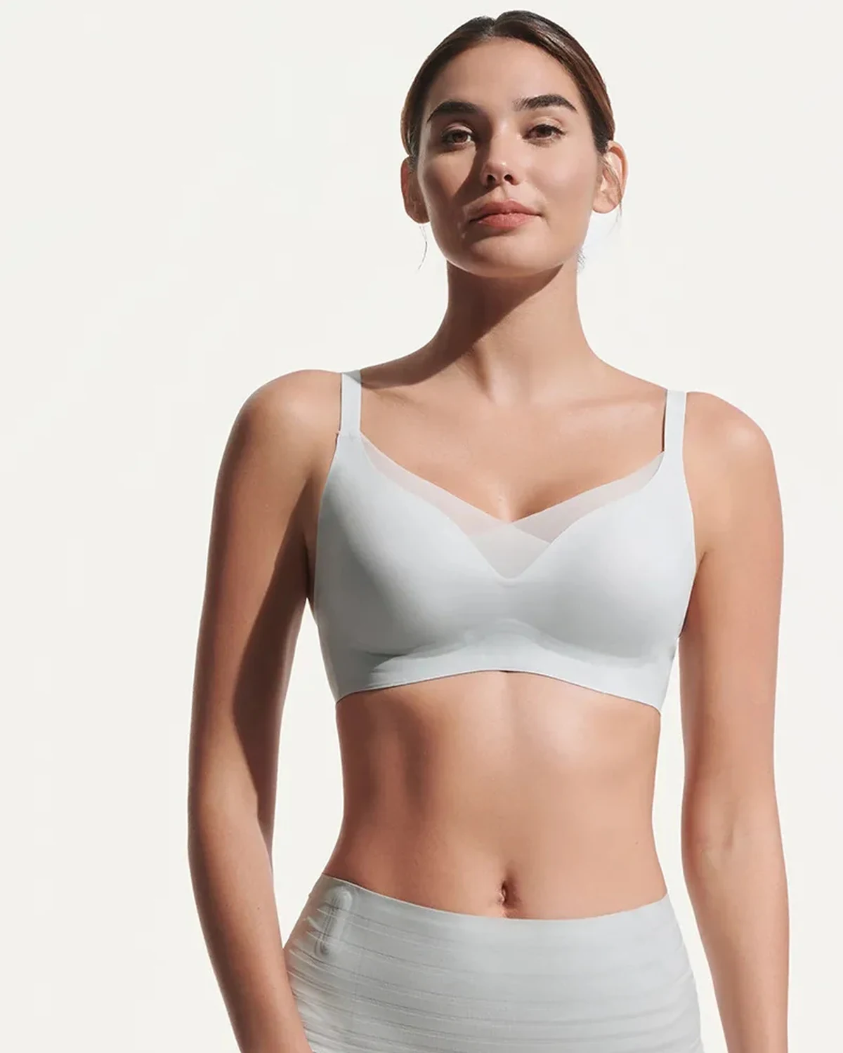Deep V Bunny-Ear Thin-Cup Wireless Gather Bra for Women, Bare-Feel Soft Stretch Seamless Soft-Support Underwear