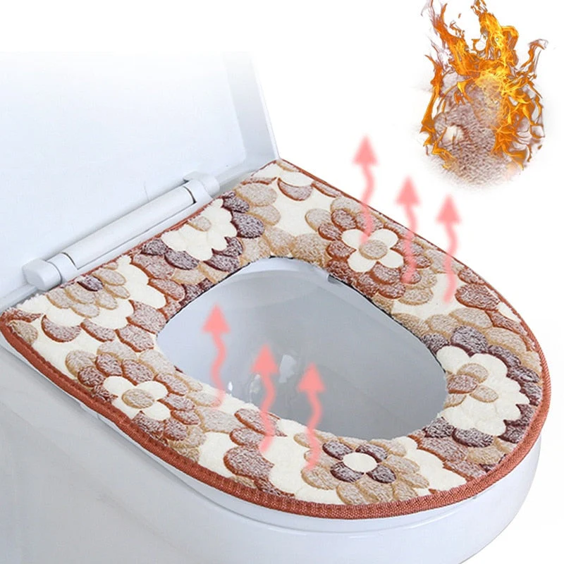 HULIANFU Warm Winter Toilet Seat Cover Closestool Mat Washable Bathroom Accessories Coral Fleece Soft Toilet Pad Universal Toilet Cushion - Deanwangkt