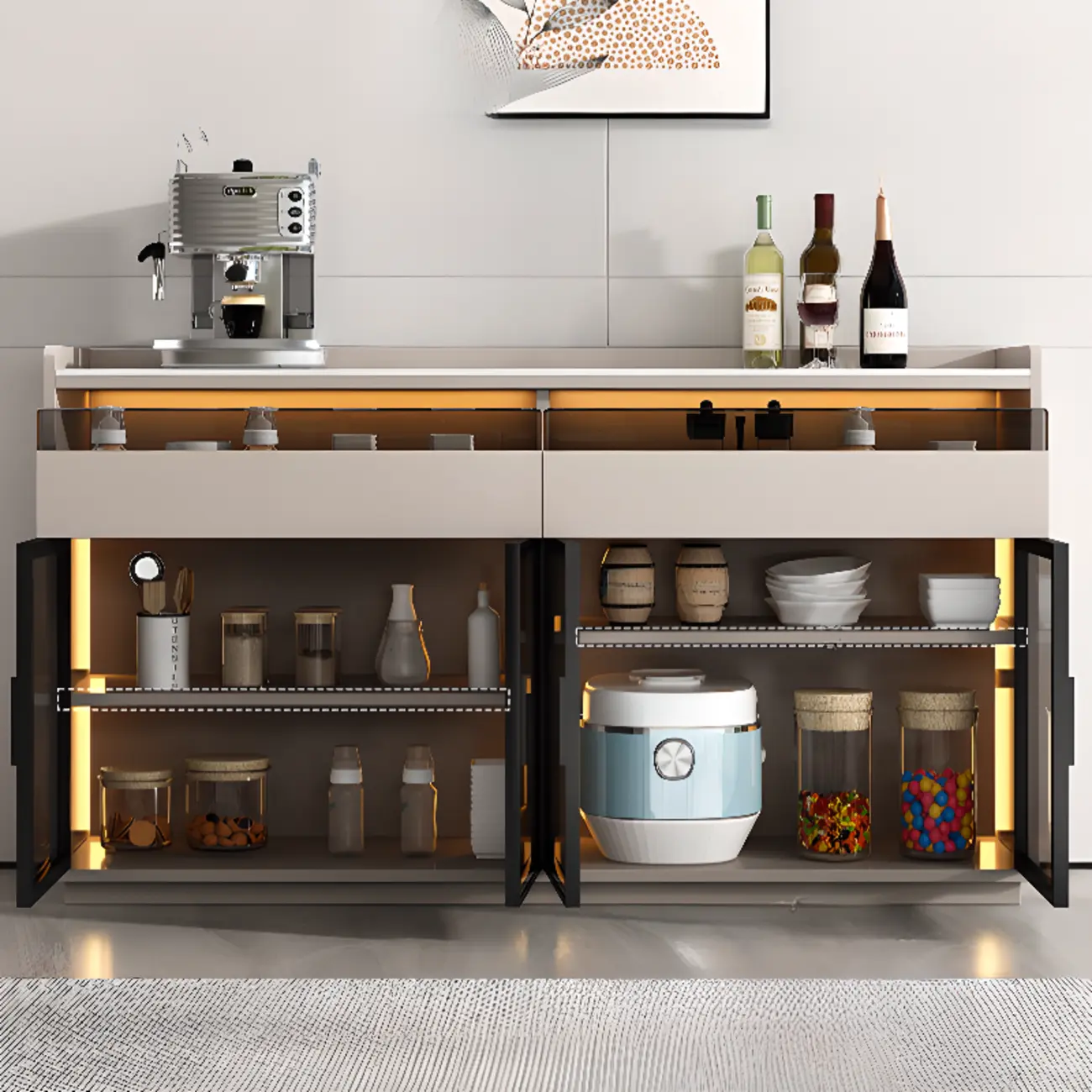 Modern Wood Buffet Sintered Stone Countertop