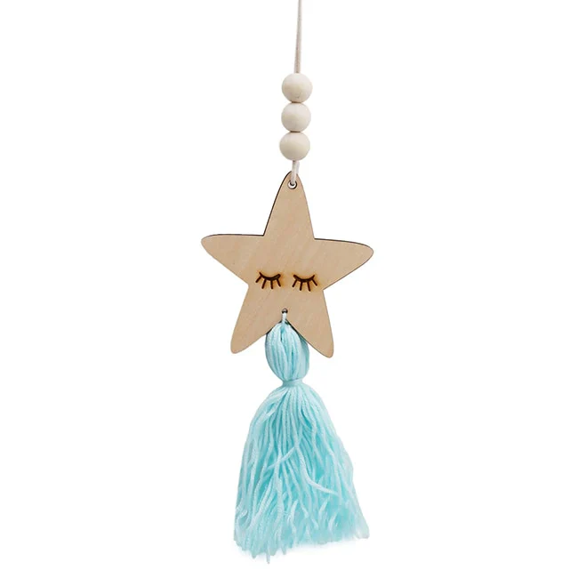 HULIANFU Nordic Style Wall Hanging Ornament For Photography Props Cute Star Shape Wooden Beads Tassel Pendant Baby Room Decoration - Deanwangkt