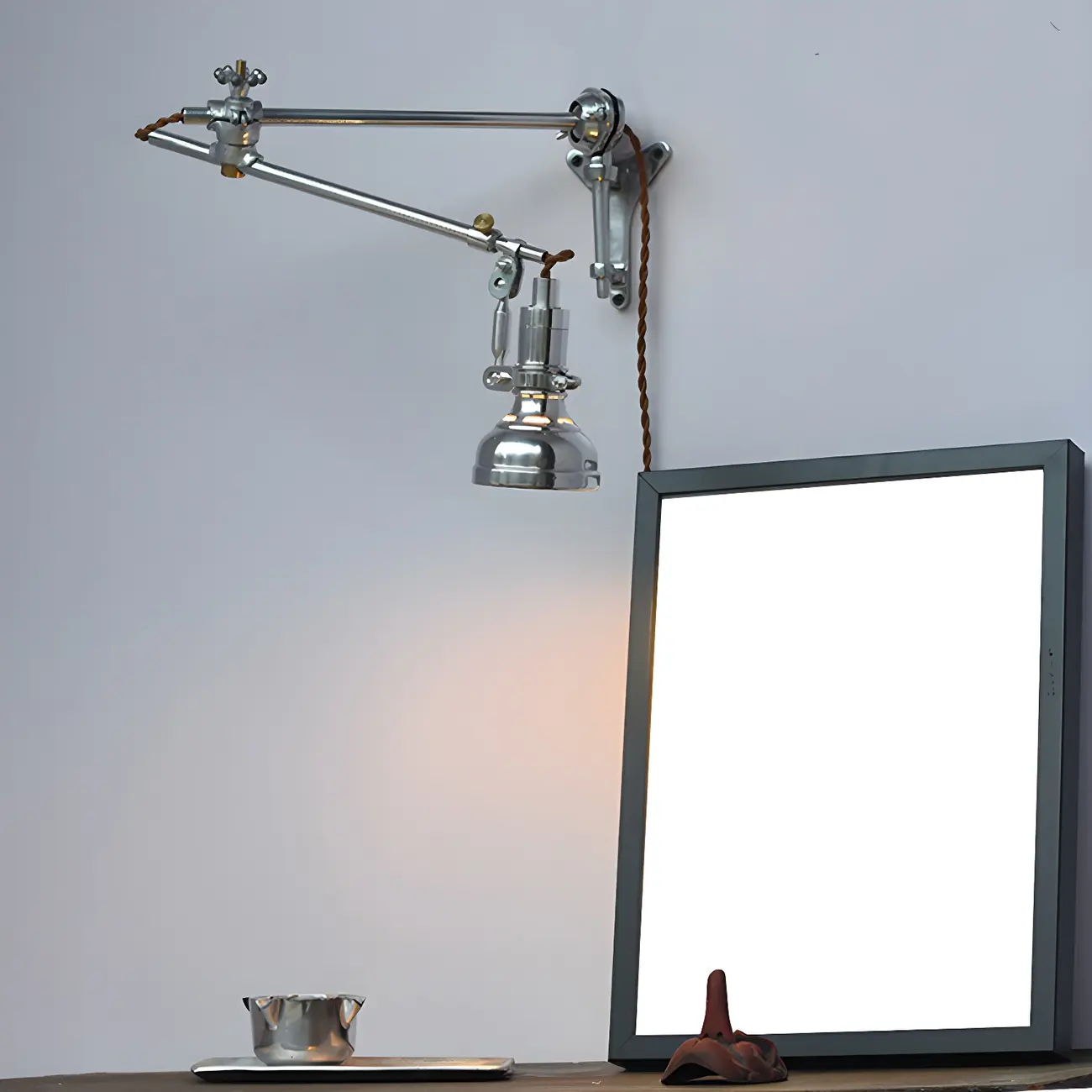 Modern Silver Swing Arm Wall Light Plug In LED for Bedroom