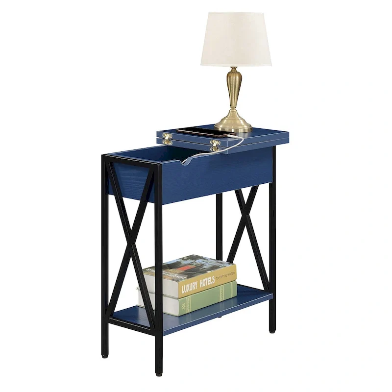 Tucson Flip Top End Table with Charging Station and Shelf