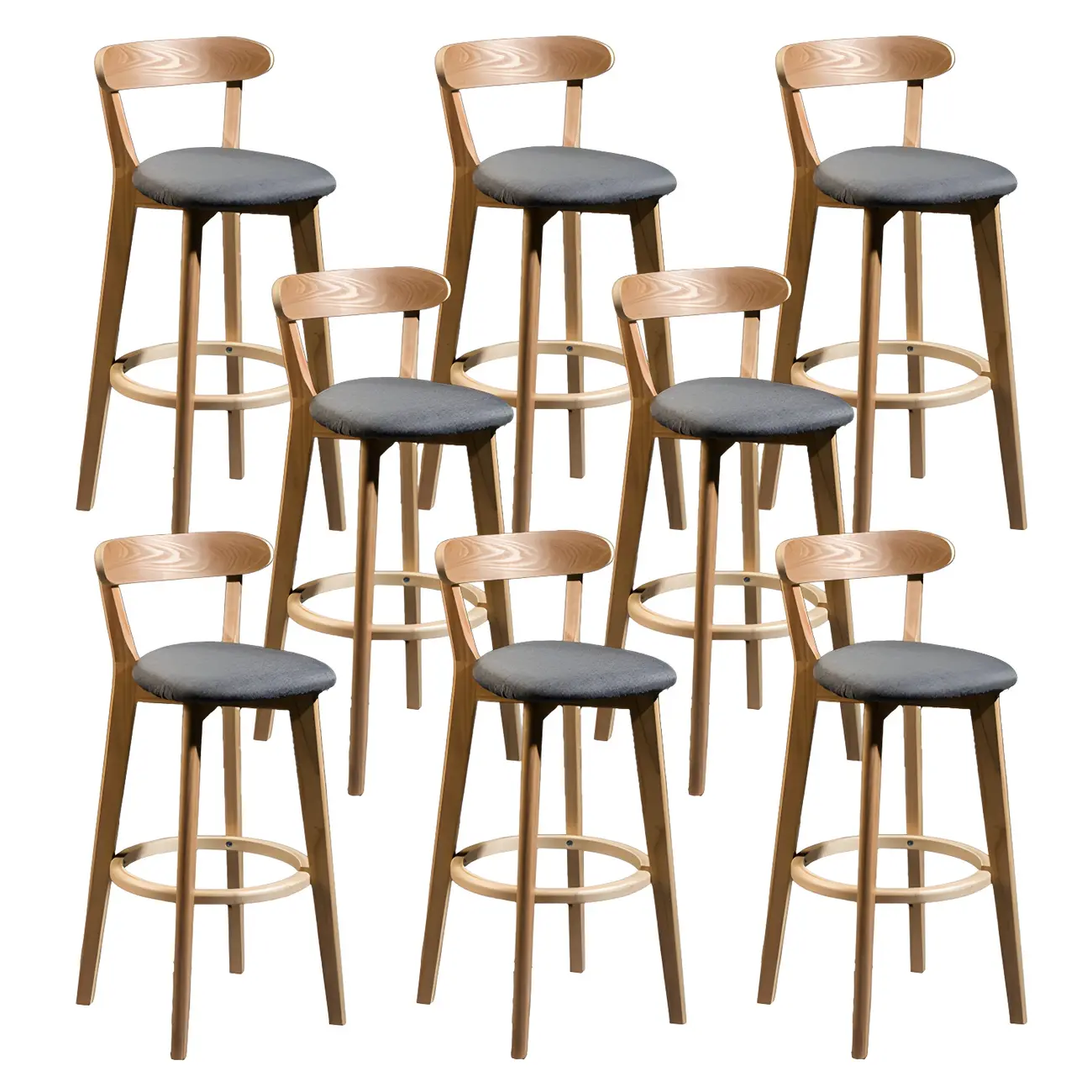 Wooden Upholstered Low Back Bar Height Stools Set of 2