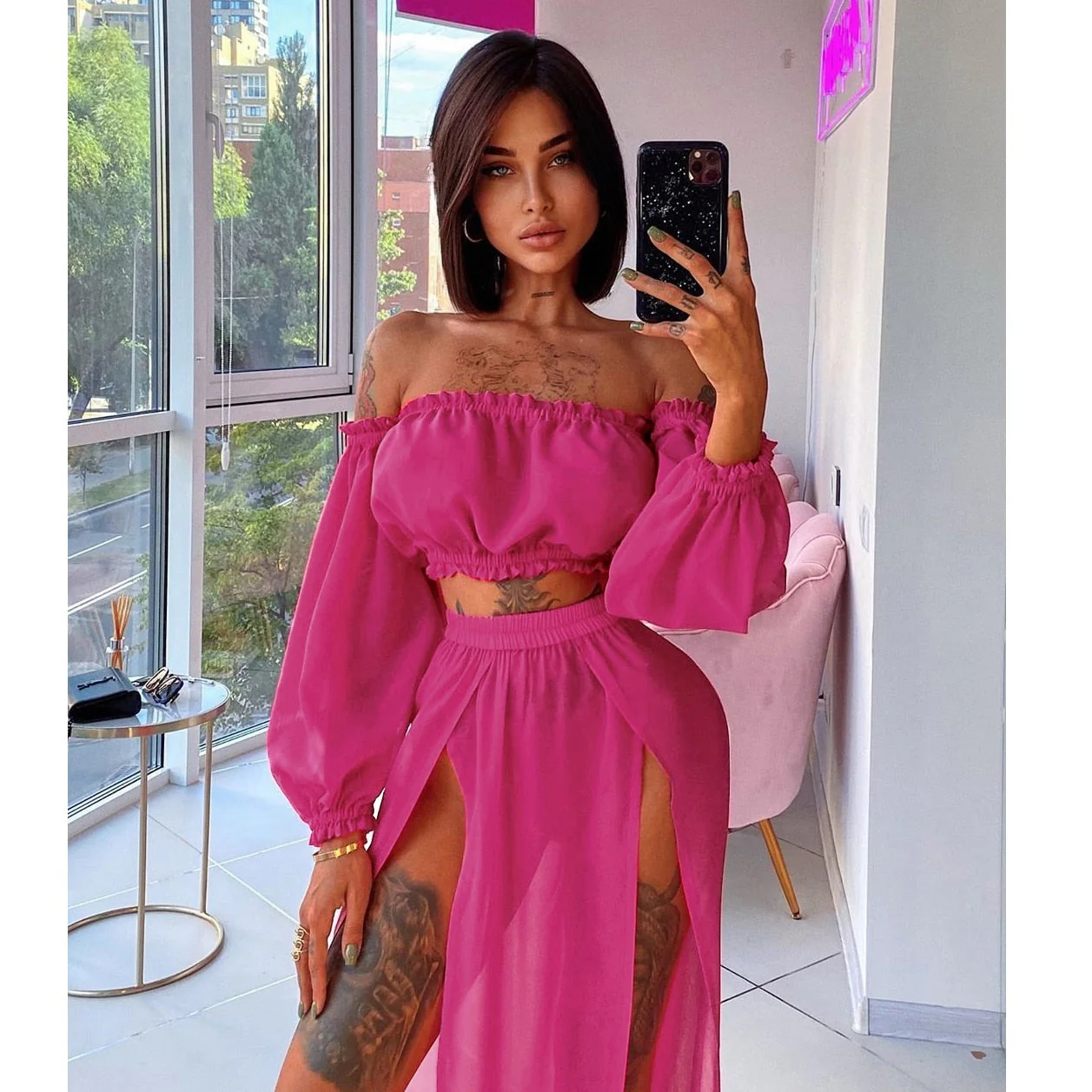 New Cover Up Skirt Swimsuit Chiffon Split Beach Skirt Swimwear Women Bandage Print Beachwear Summer - Deanwangkt