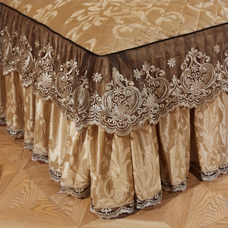 HULIANFU Velvet Warm Quilted Bedding Bed Skirt Pillowcases Home Textile Princess Thick Bedspread Lace Bedsheet Mattress Cover With Cotton - Deanwangkt