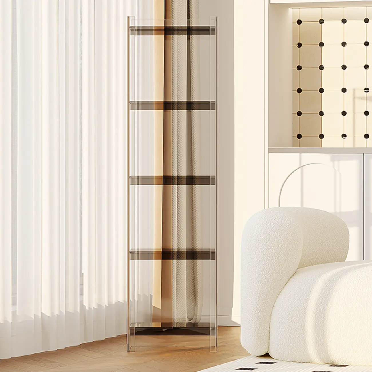 Minimalism Clear Acrylic 4-Tier Vertical Narrow Bookcase