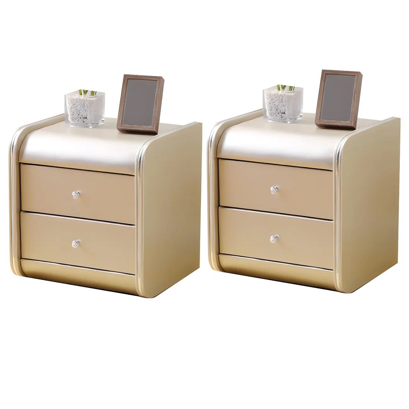 Stylish Narrow Faux Leather Bedside Table with 2 Drawers