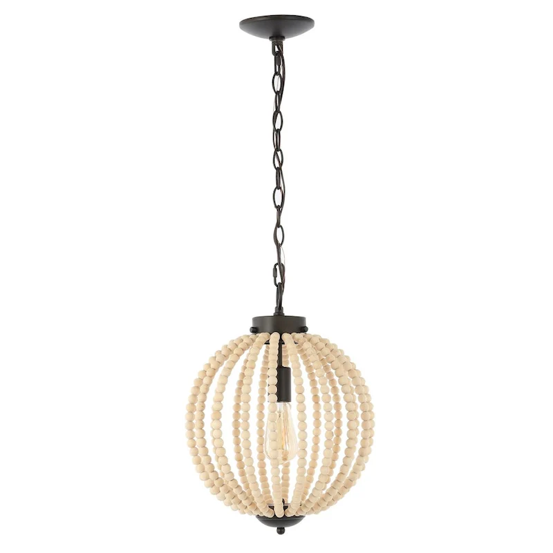 Alba 12.5  1-Light Rustic Bohemian Iron/Wood Bead LED Pendant, Oil Rubbed Bronze/Brown by JONATHAN Y
