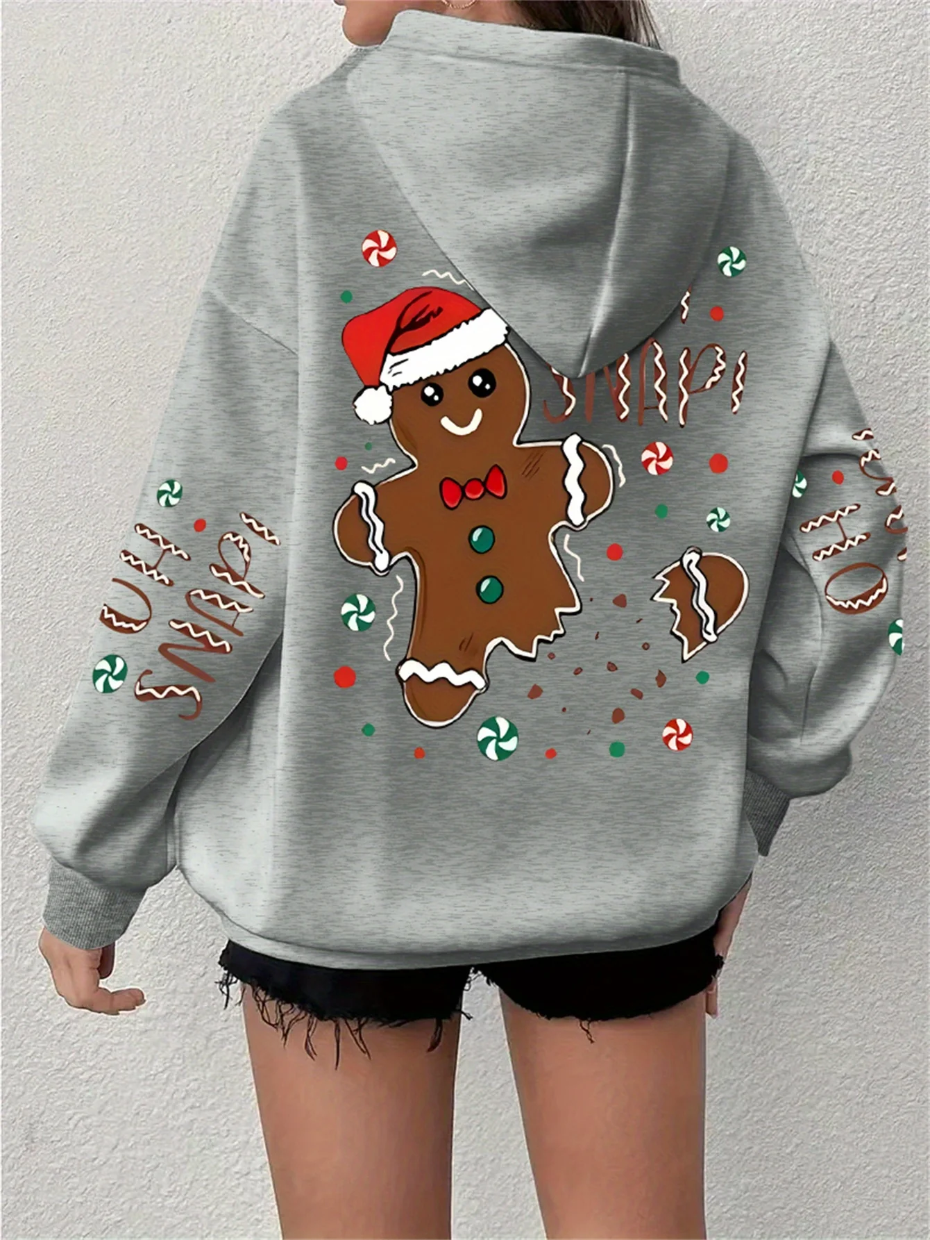 Cozy Women's Plus Size Christmas Print Drawstring Hoodie, Casual Long Sleeve Hoodie for Fall & Winter with Relaxed Fit - Deanwangkt